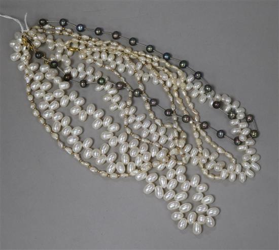 Four assorted cultured pearl necklaces including Tahitian and baroque.